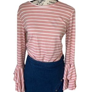 Andthewhy Long Sleeve Top Pink & White Stripes Size Medium New With Tags!